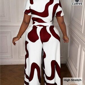 SHEIN Burgundy and White Jumpsuit with Wide-Leg Silhouette